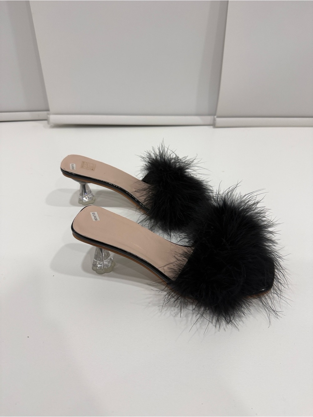 Women’s Black Feather Slide Mules - Picture 2 of 6